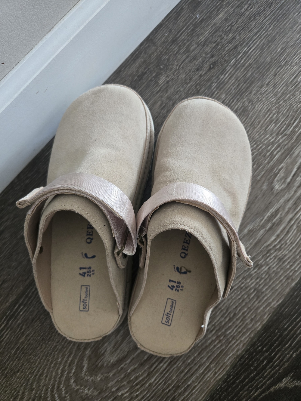 & Other Stories Beige Suede Clog Mules with Shimmery Strap